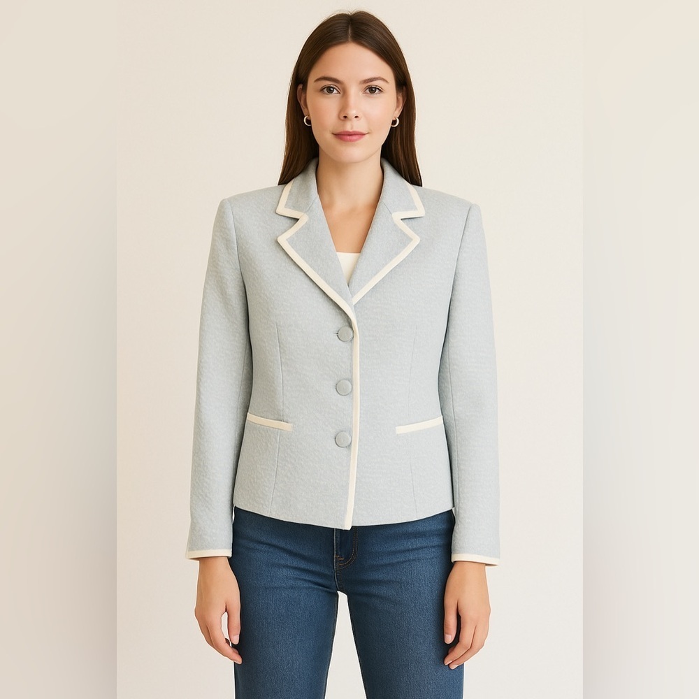 Morgan Miller NWT Tweed Blazer Blue White Contrast Trim Jacket Size‎ 12